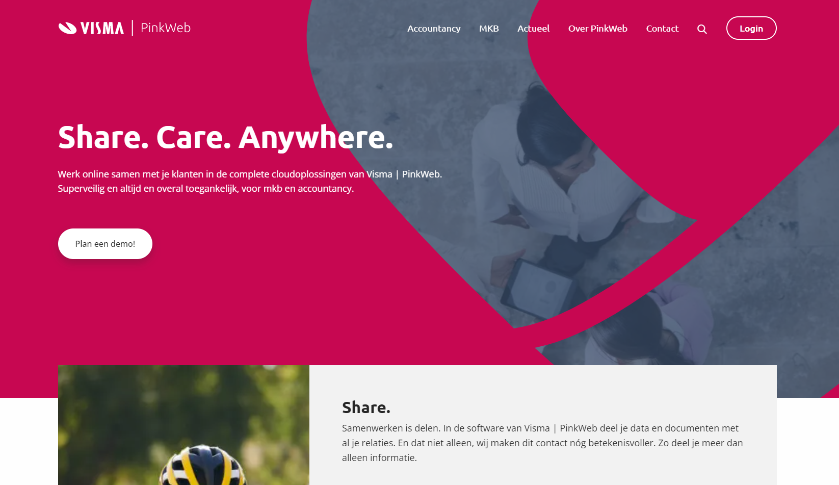 Printscreen nieuwe website Visma | PinkWeb